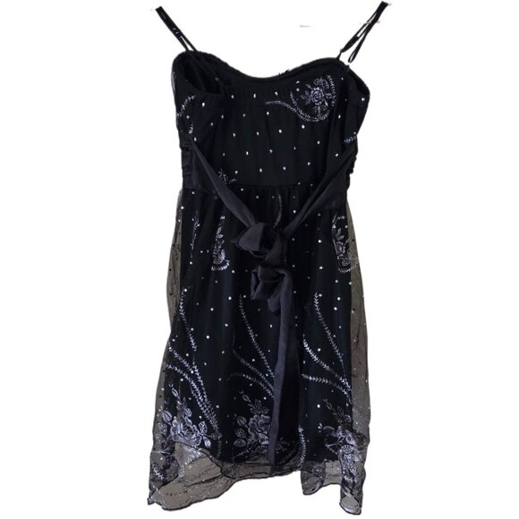 Charlotte Russe Black Silver Floral Mesh Evening Party Mini Dress Juniors Small - Picture 2 of 3